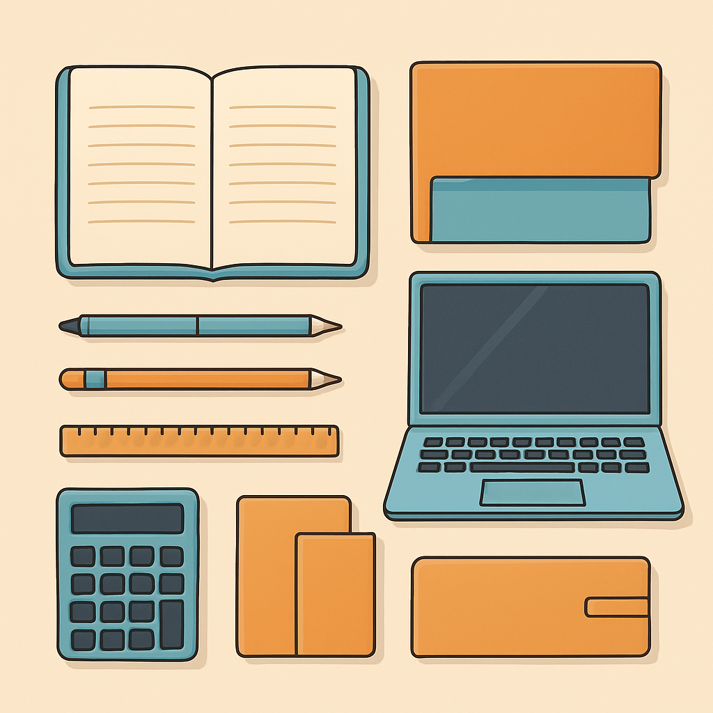 Stationery and school supplies collage